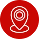 Red circle with a white pin in the center, set against a white background