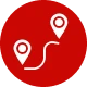 Red circle with a map pointer in the center, set against a white background