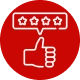 Red circle with a thumbs up icon in the center, surrounded by five stars